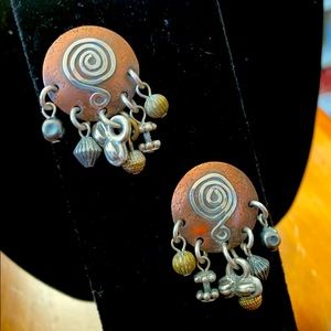 M. Baer designed sterling/brass earrings.